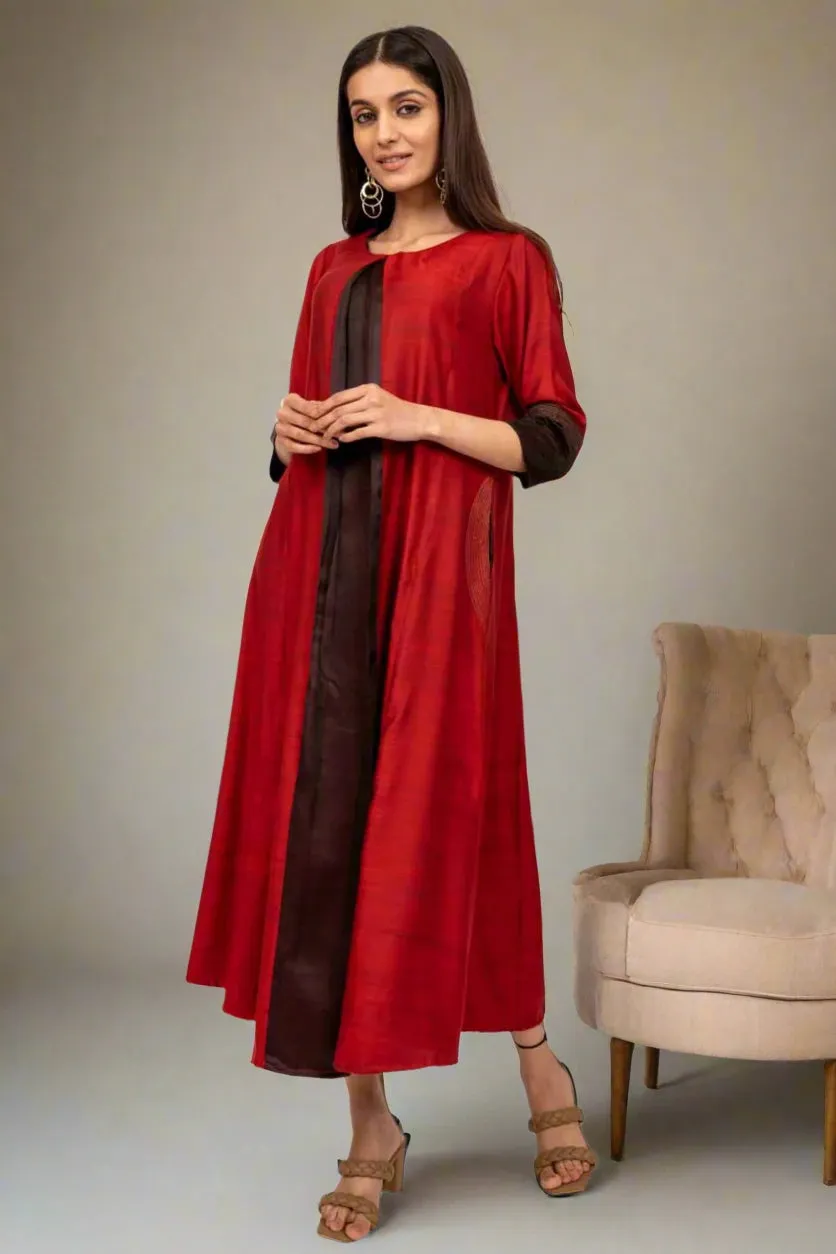 Maroon Double Shade Kurta Dress