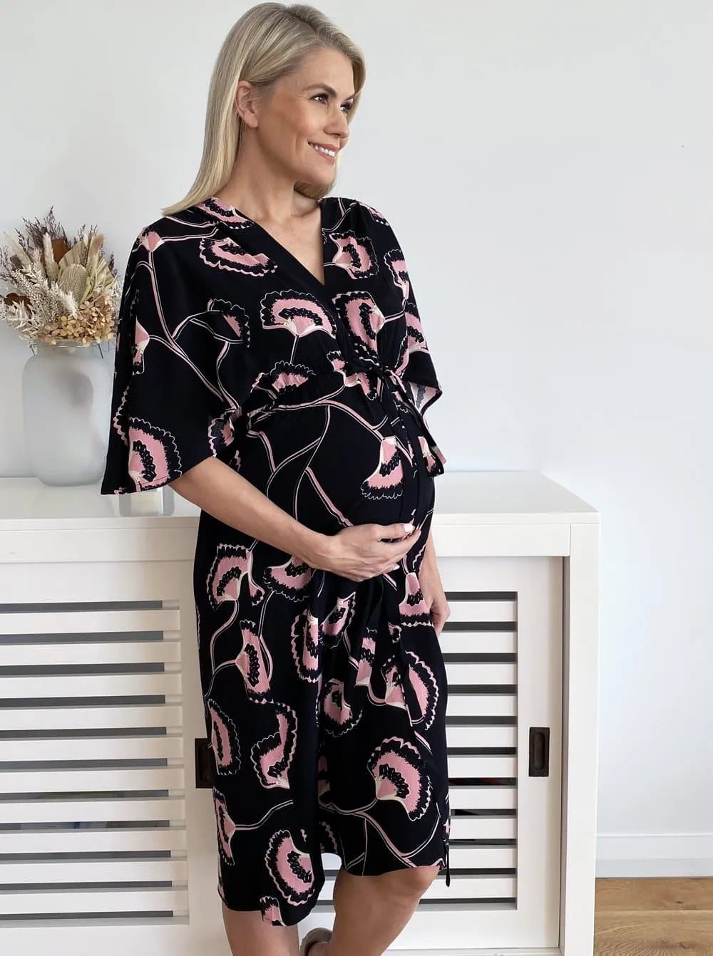 Maternity Bella Midi Dress - Hibiscus Print