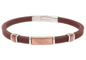 Mens Brown Silicone And Chocolate Stainless Steel Bracelet