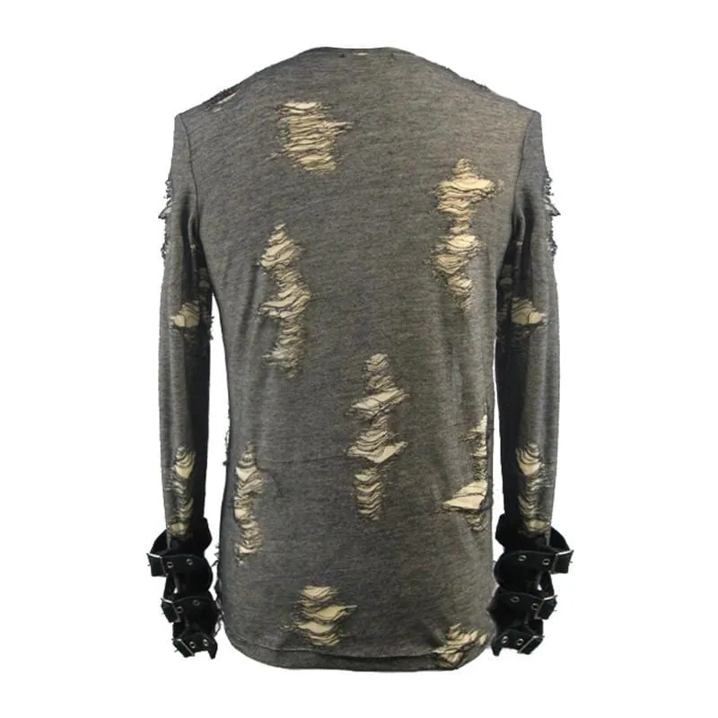 Men's Distressed Round Neck Goth T-Shirt