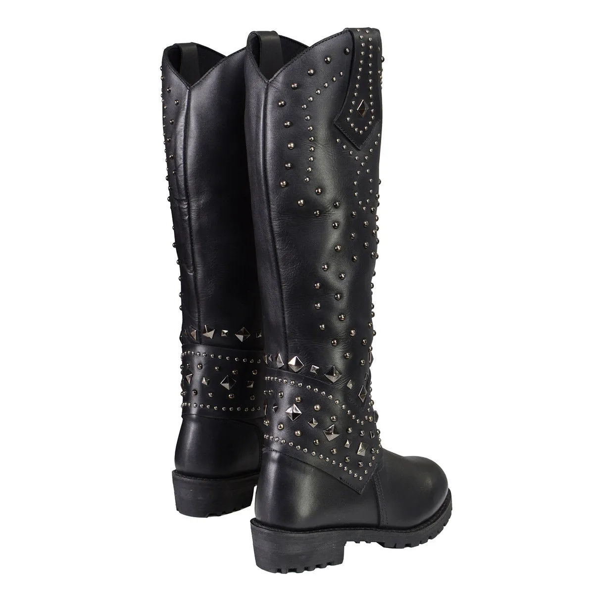 Milwaukee Leather MBL9371 Women's Black 18 Inch Studded and Riveted Western Style Boots