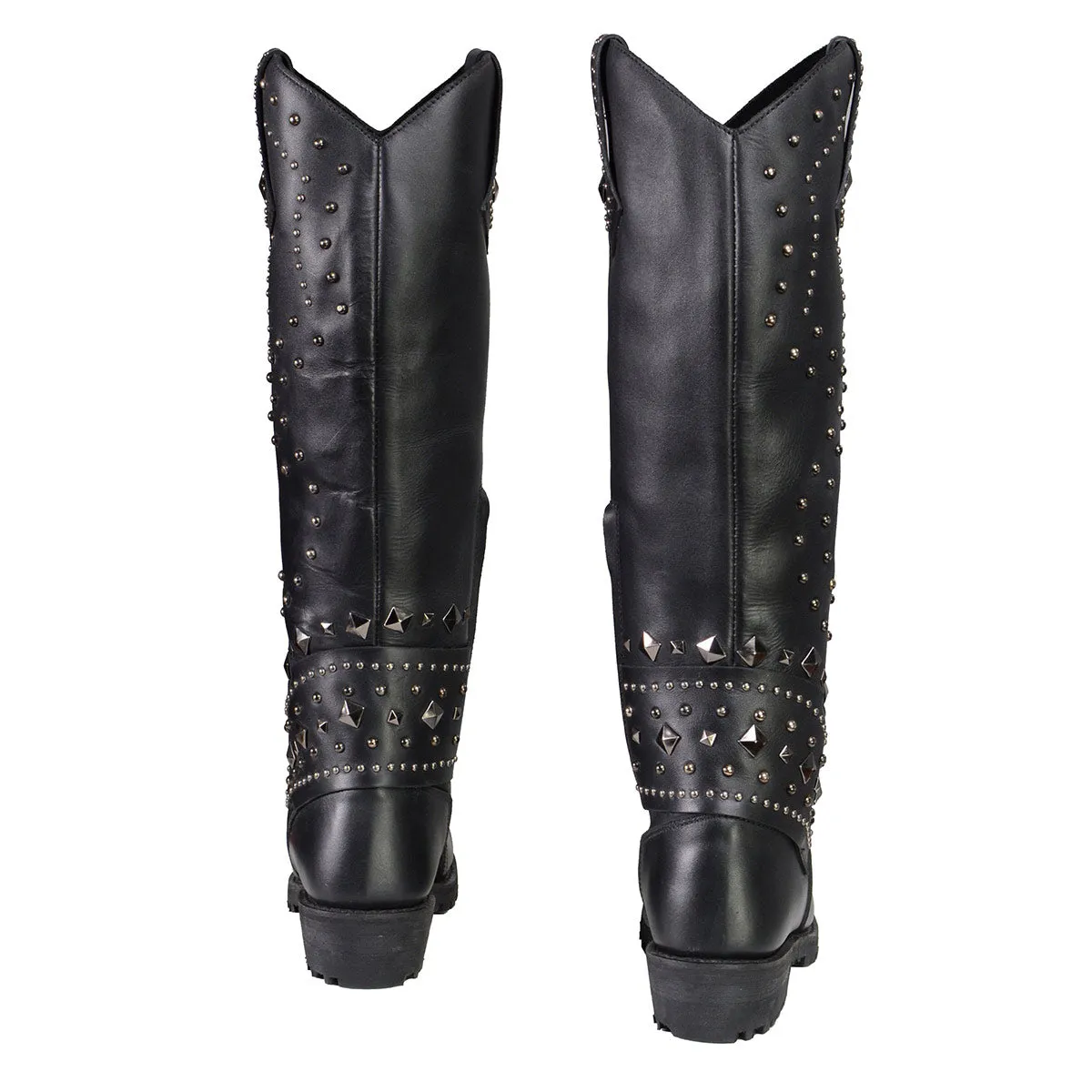 Milwaukee Leather MBL9371 Women's Black 18 Inch Studded and Riveted Western Style Boots