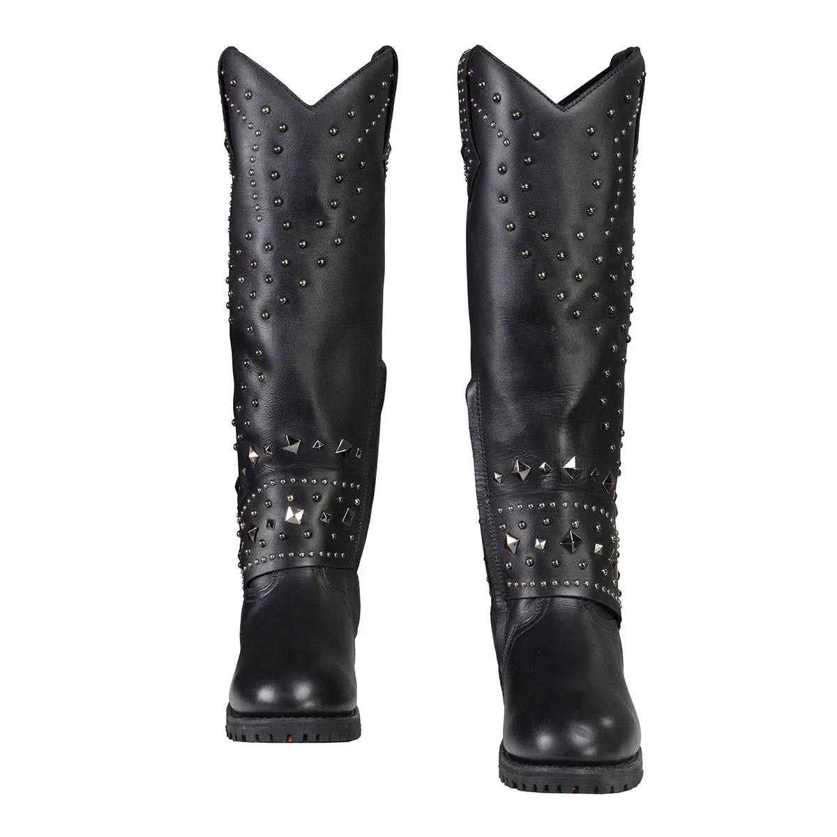 Milwaukee Leather MBL9371 Women's Black 18 Inch Studded and Riveted Western Style Boots