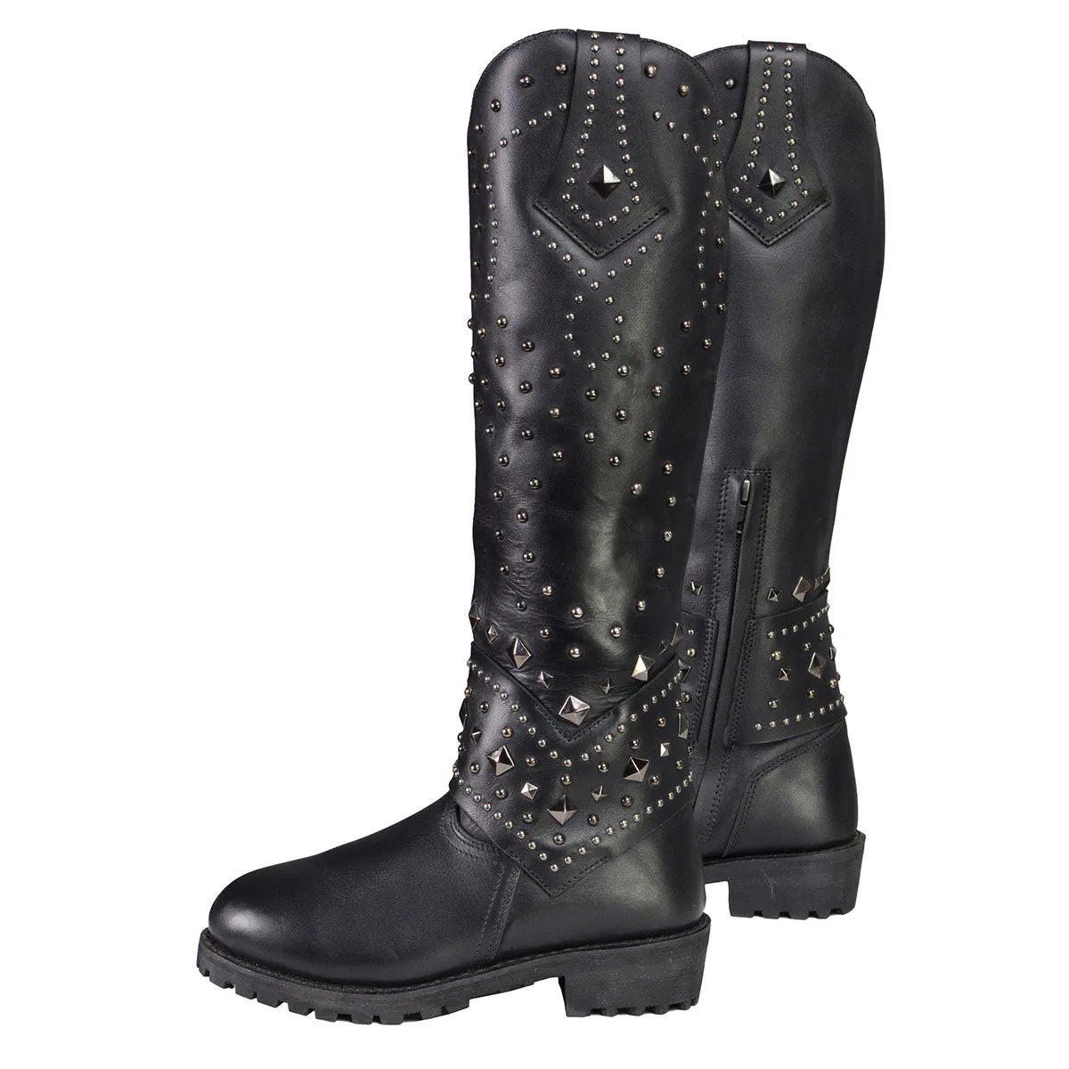 Milwaukee Leather MBL9371 Women's Black 18 Inch Studded and Riveted Western Style Boots