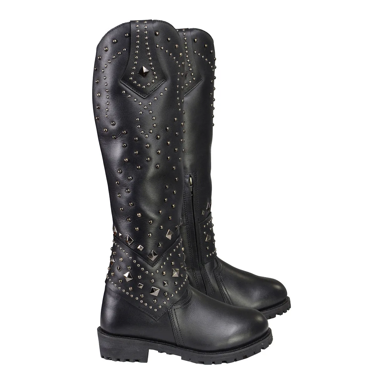 Milwaukee Leather MBL9371 Women's Black 18 Inch Studded and Riveted Western Style Boots