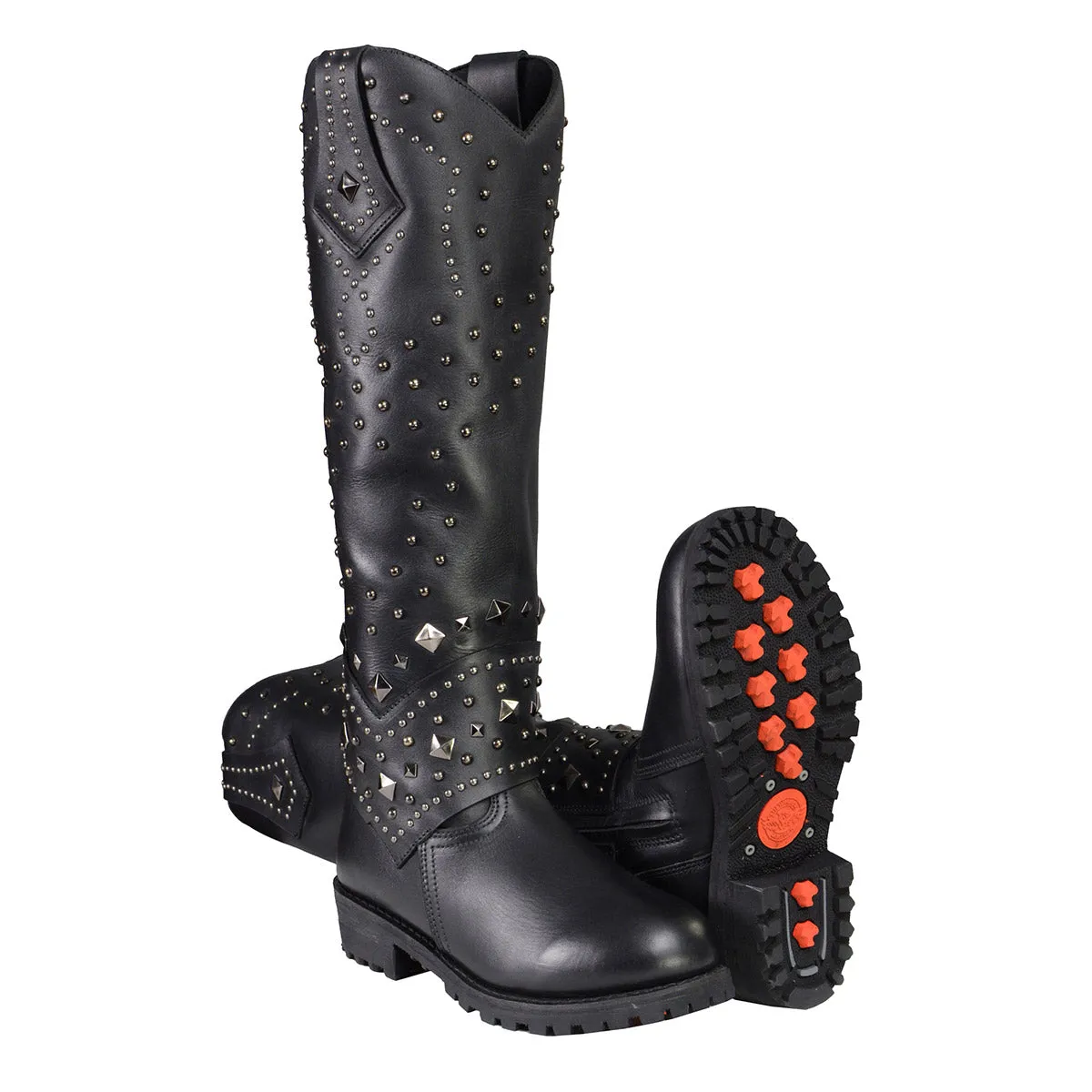 Milwaukee Leather MBL9371 Women's Black 18 Inch Studded and Riveted Western Style Boots