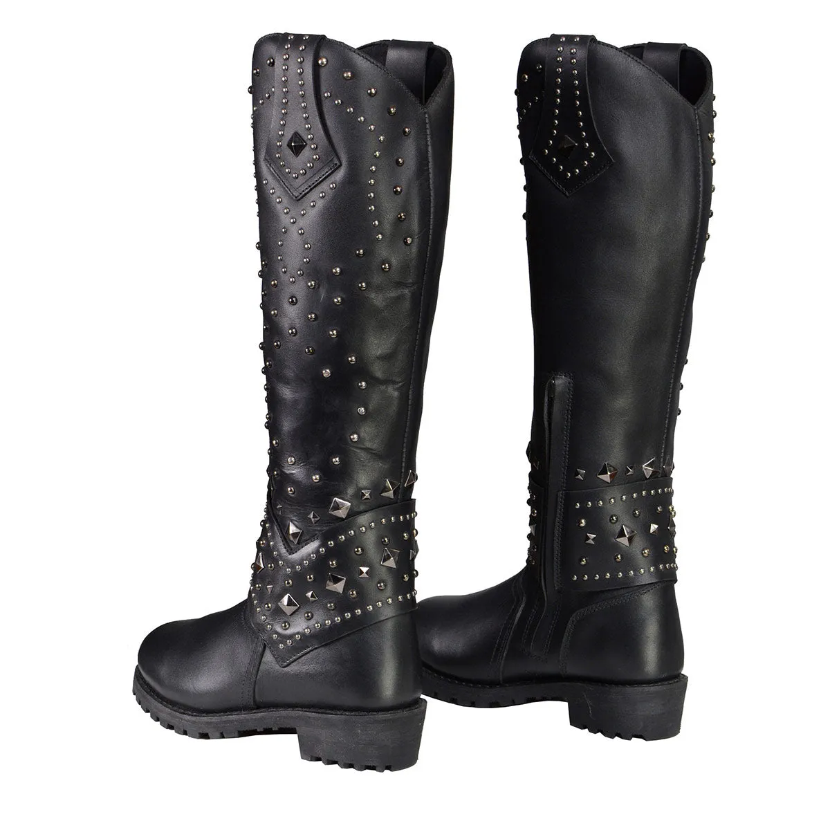 Milwaukee Leather MBL9371 Women's Black 18 Inch Studded and Riveted Western Style Boots