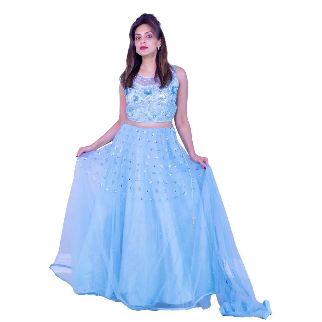 Mirror work  lehenga choli - Baby blue