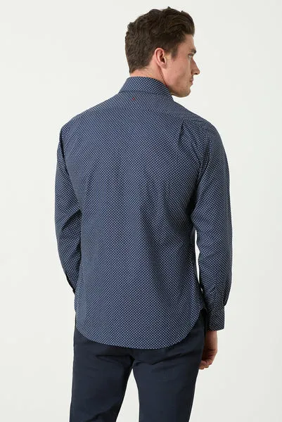 M.J. Bale - Mackney Polka Dot Shirt - Navy with White