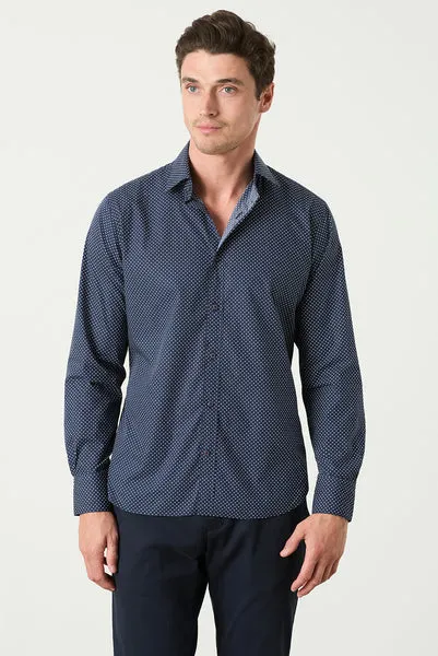 M.J. Bale - Mackney Polka Dot Shirt - Navy with White