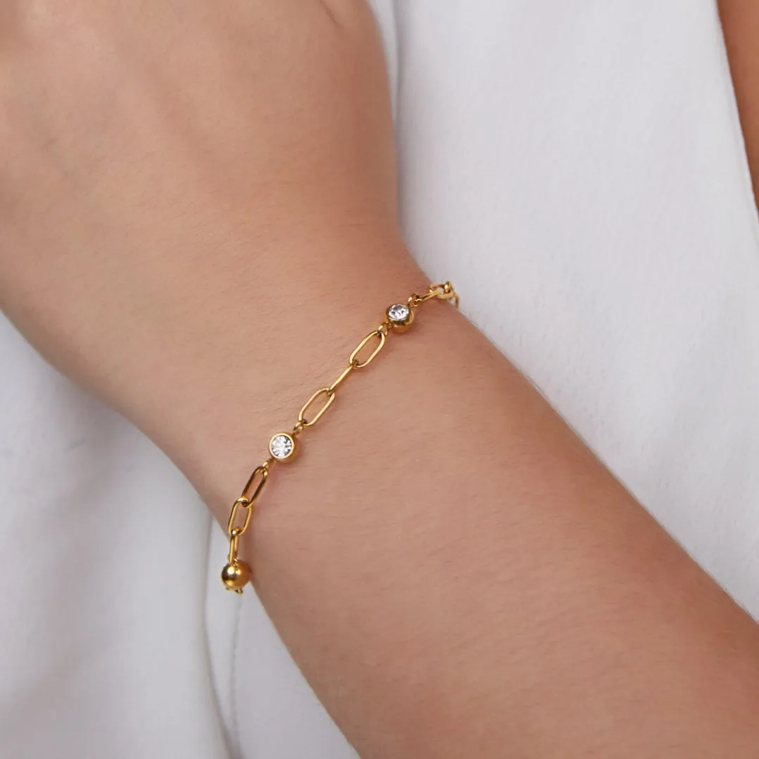 Monica Crystal & Gold Chain Bracelet