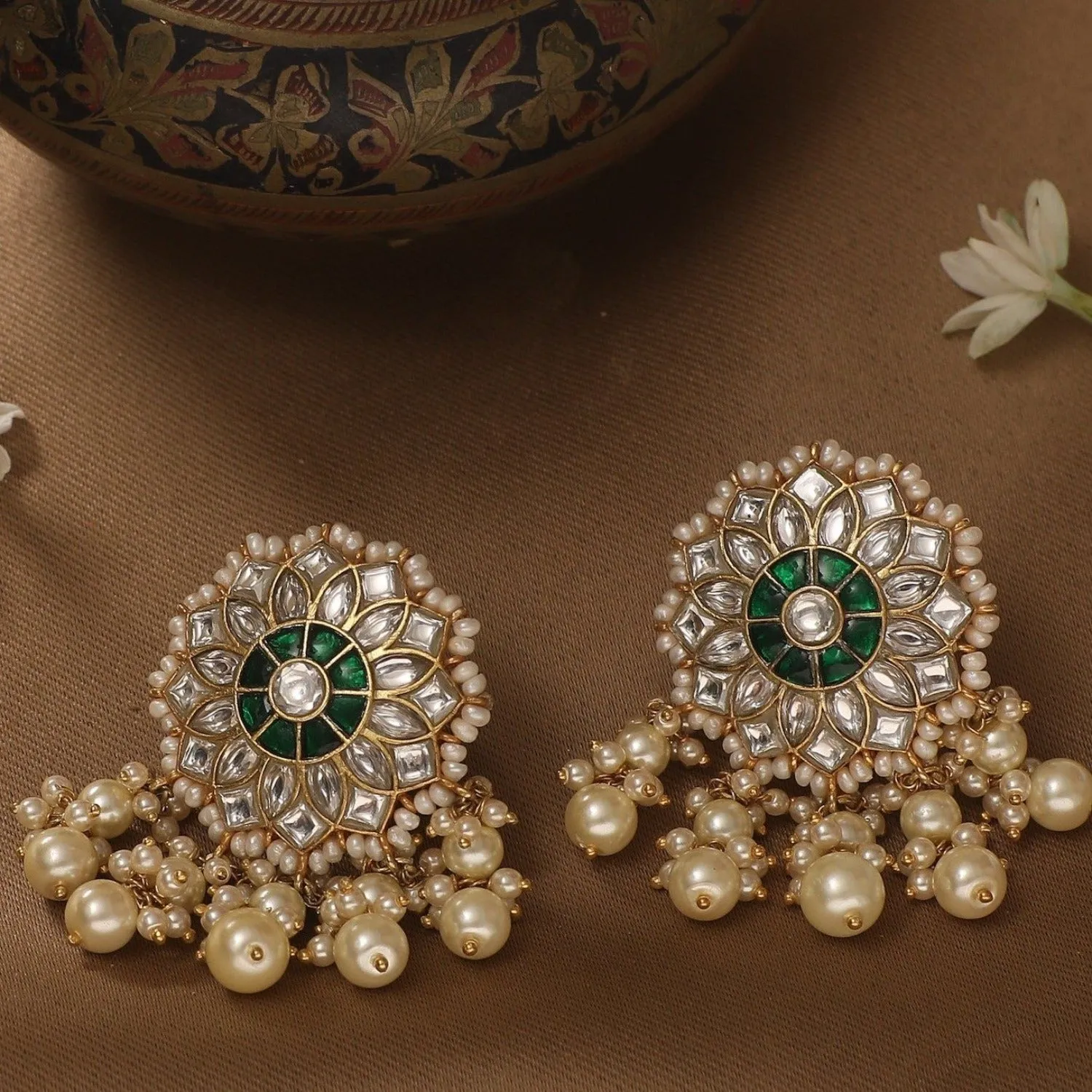 Mukta Jadau Silver Earrings