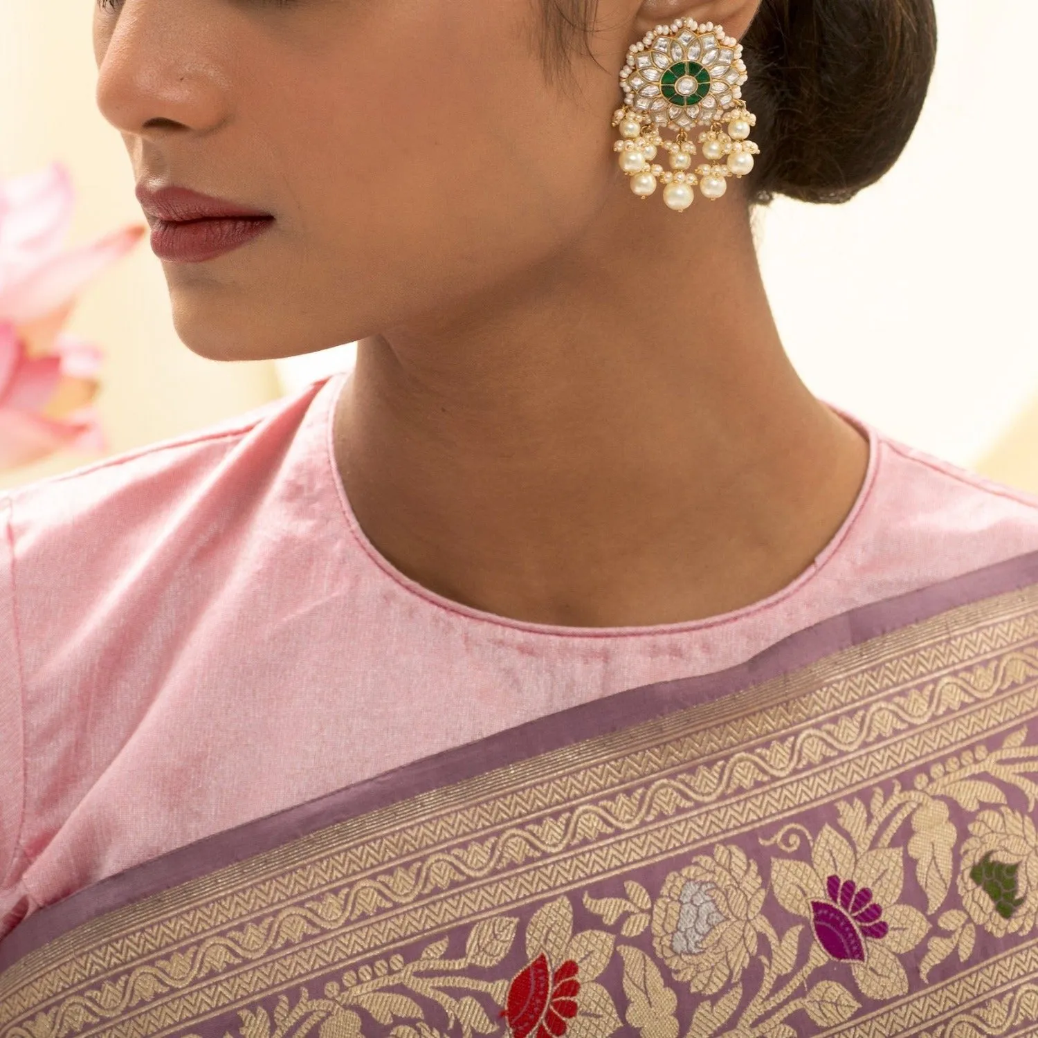 Mukta Jadau Silver Earrings