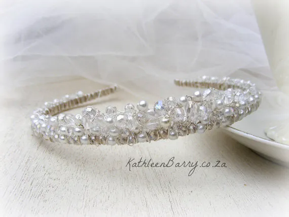 Natalie Tiara bridal crown - Clear and pearl (choice of colors)