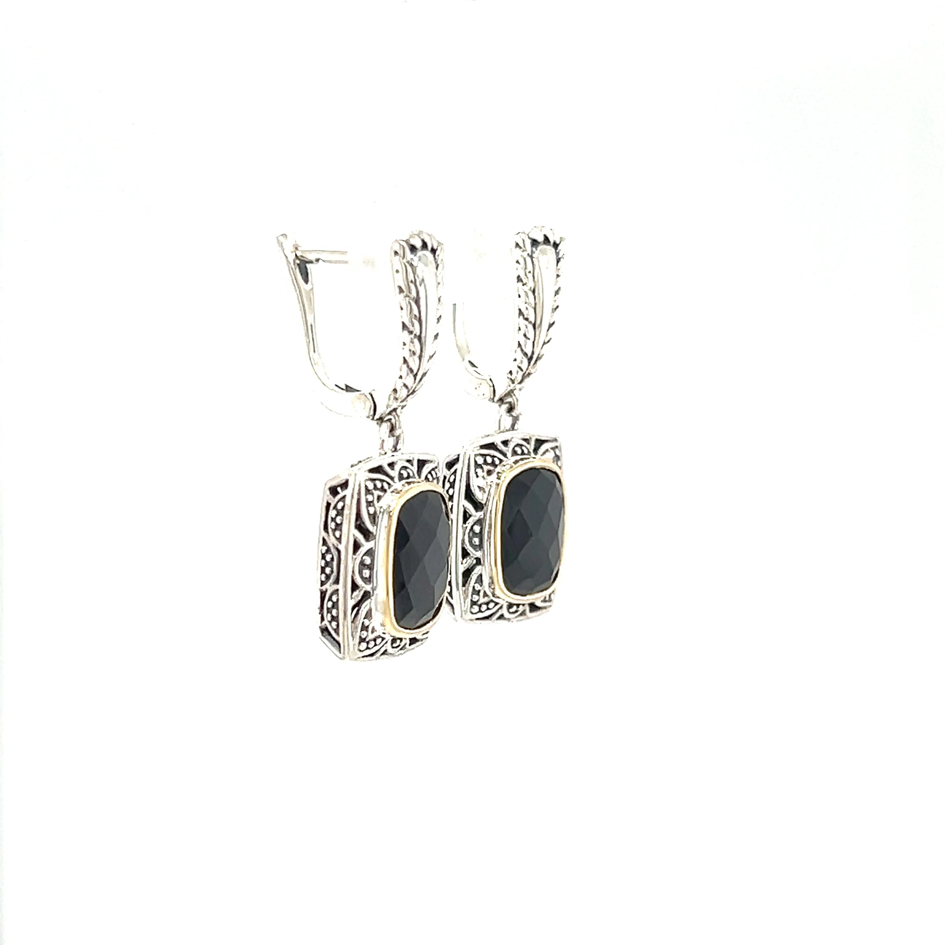 Onyx Dangle Earrings with 14K Yellow Gold Accents in Sterling Silver