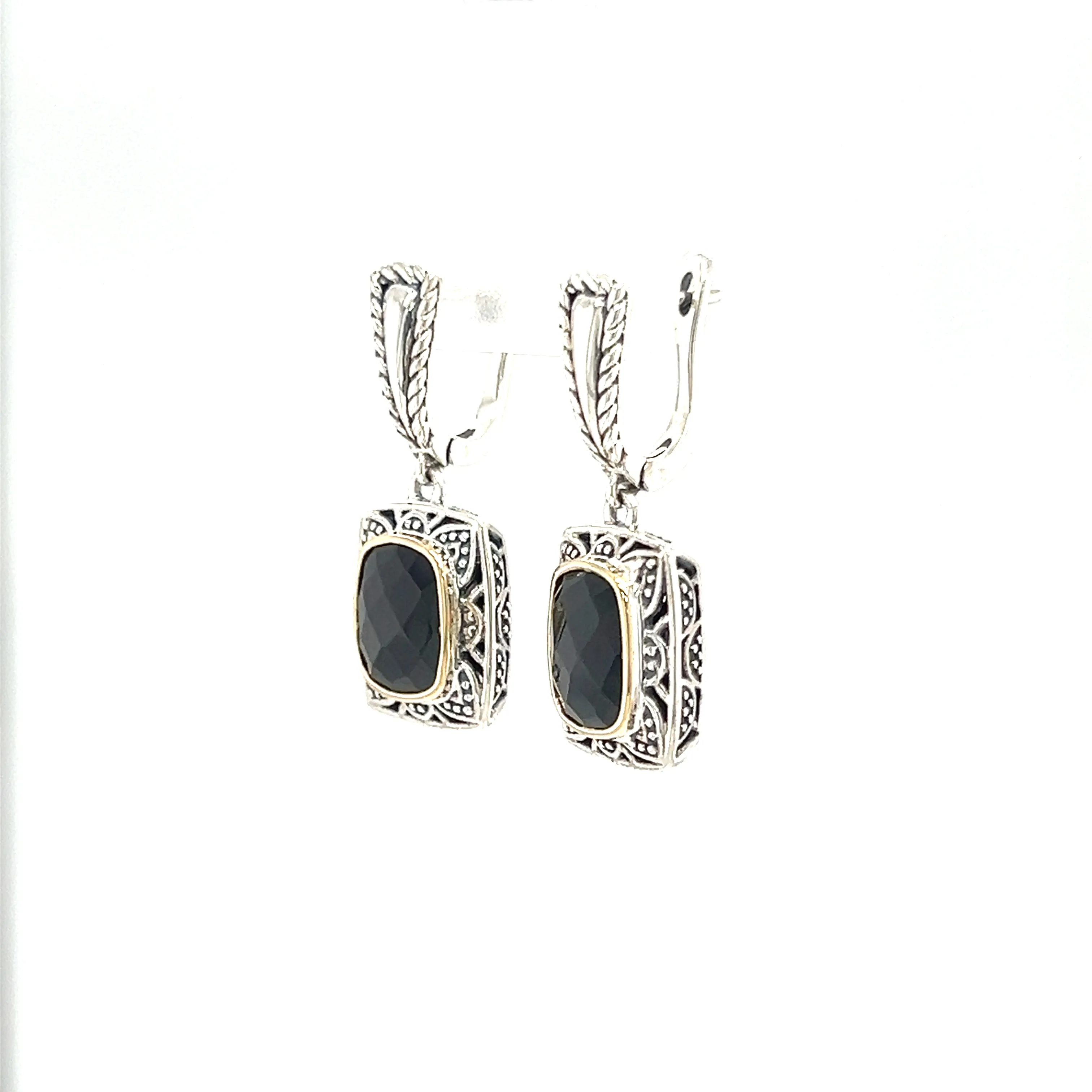 Onyx Dangle Earrings with 14K Yellow Gold Accents in Sterling Silver