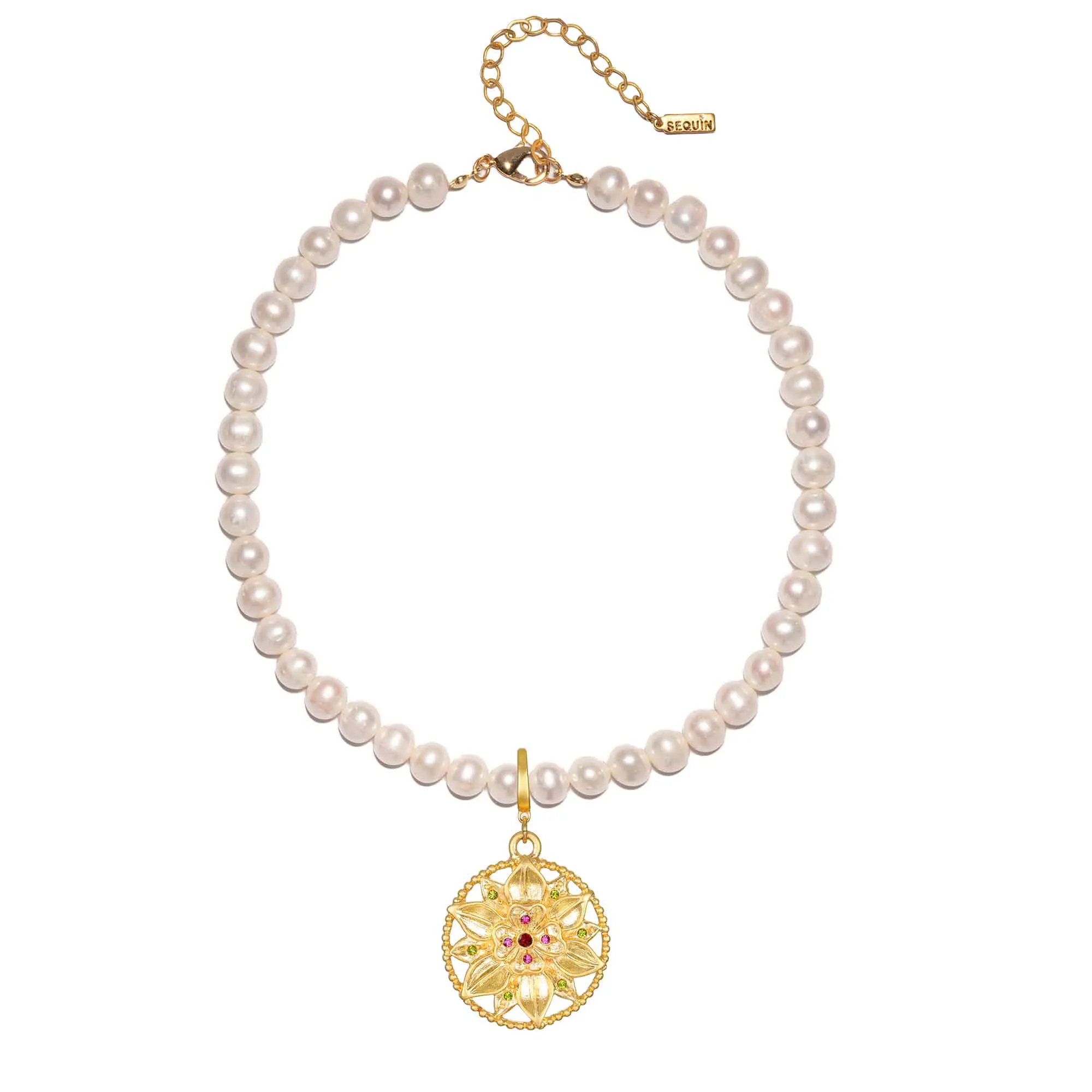 Open-Work Floral Pearl Necklace