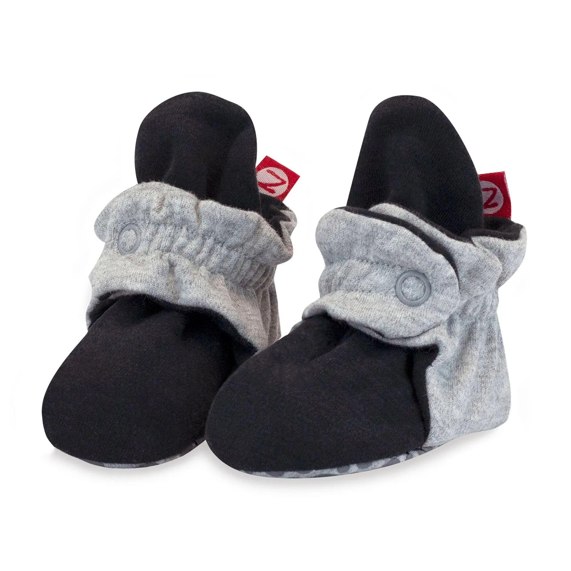 Organic Cotton Gripper Baby Bootie - Heather Gray/Black