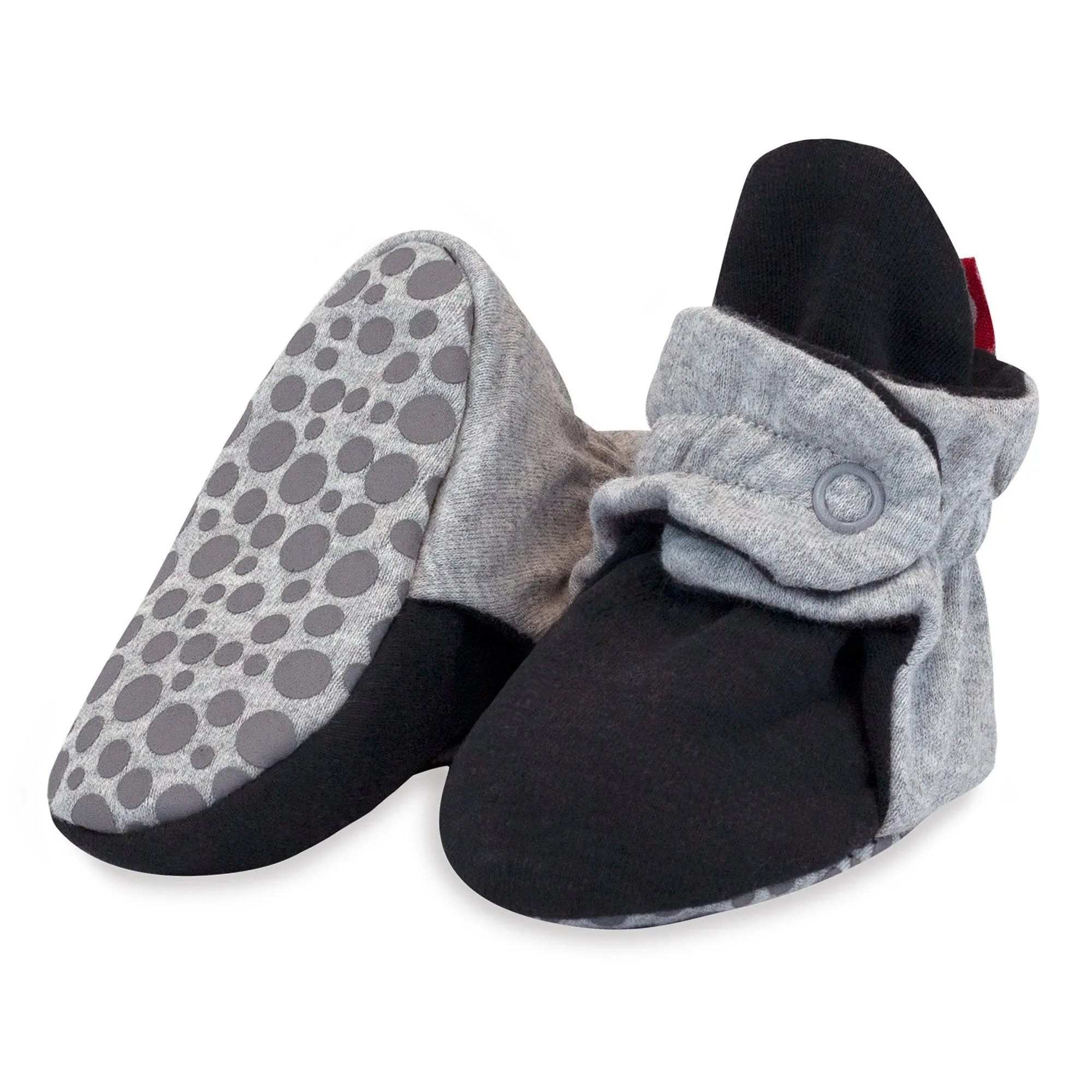 Organic Cotton Gripper Baby Bootie - Heather Gray/Black