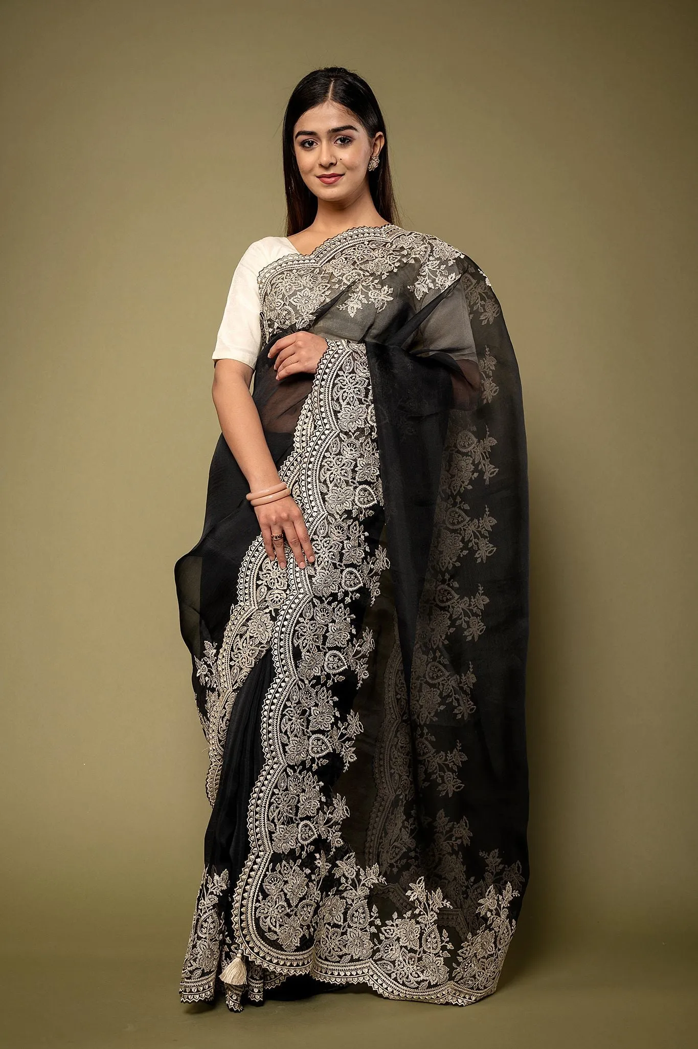 Organza Resham Work Saree