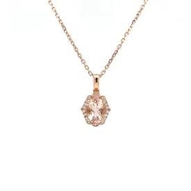 Oval Morganite Pendant with Eighteen Diamonds in 14K Rose Gold