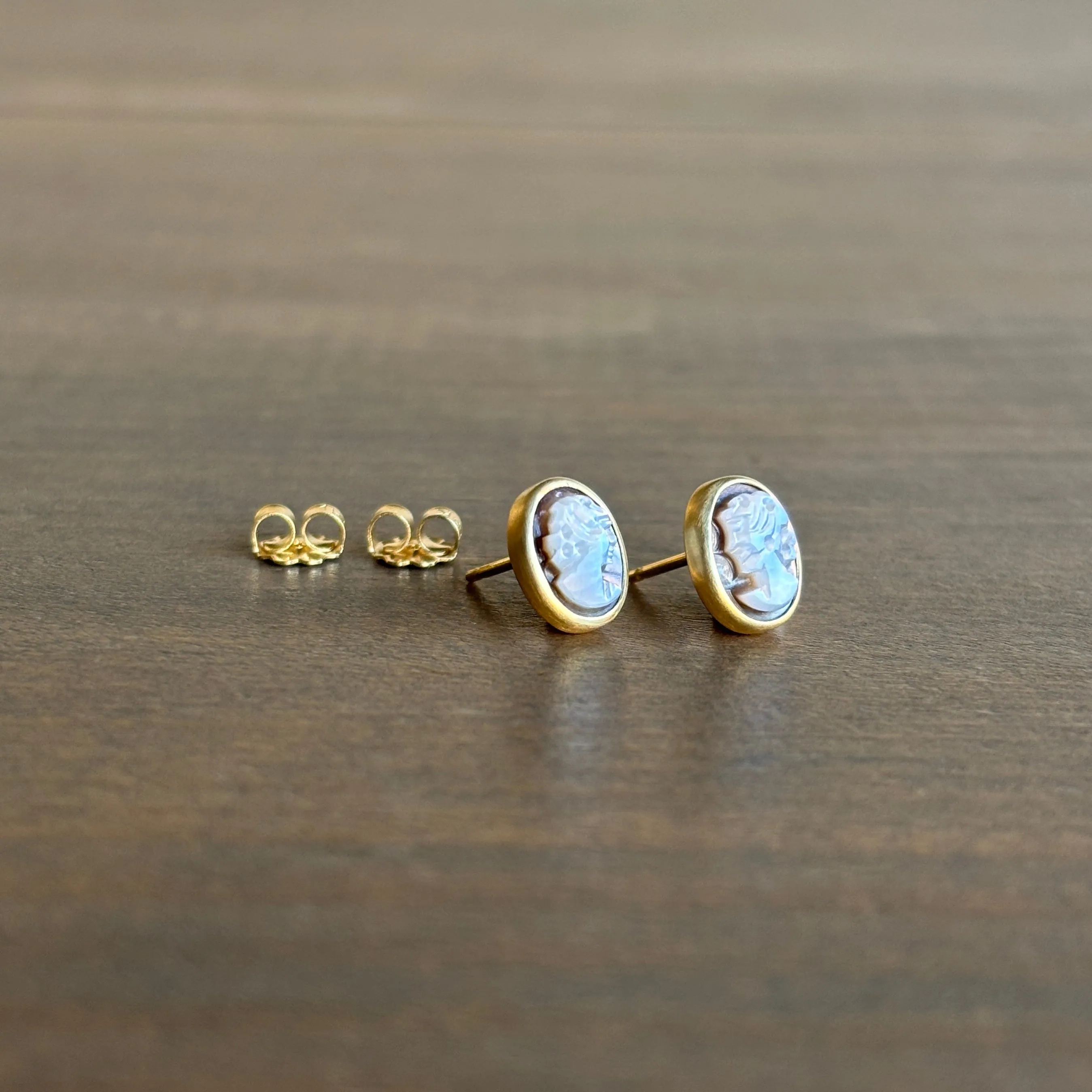 Oval Mother of Pearl Cameo Stud Earrings