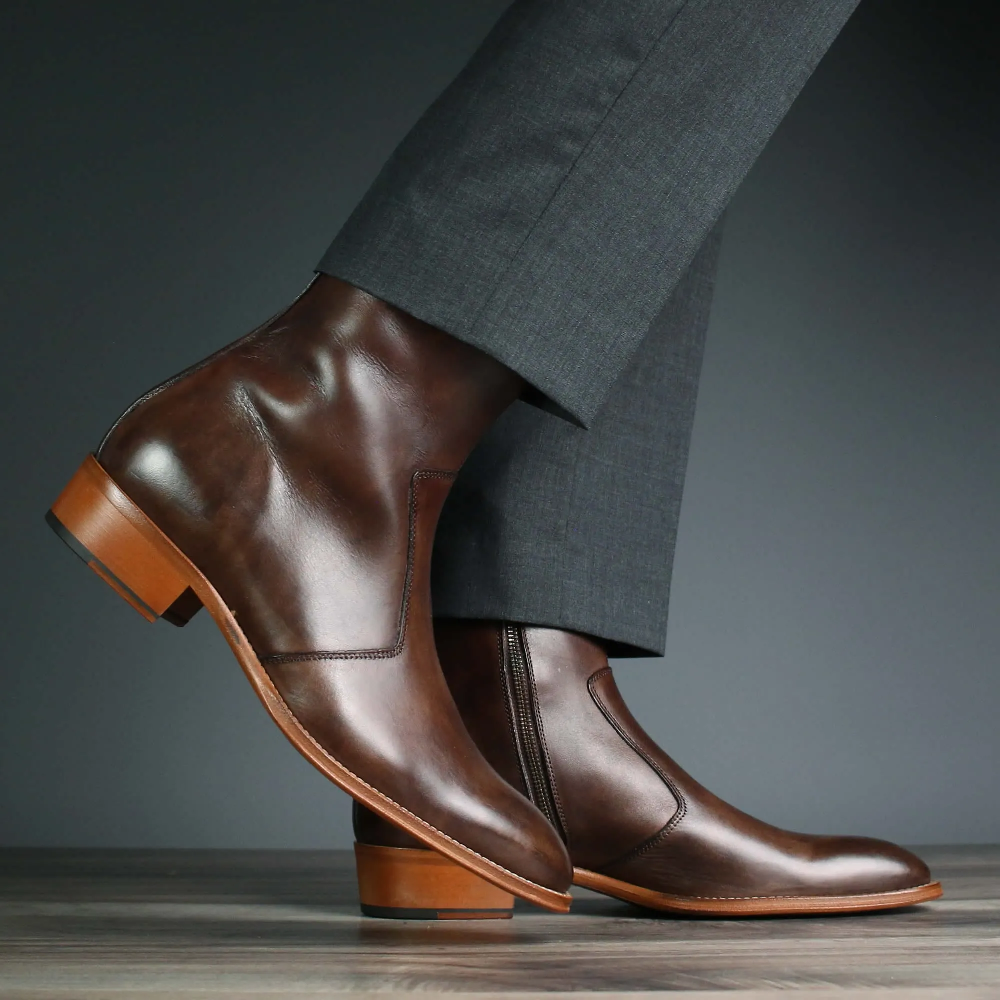 Brown Leather Phoenix Zip Ankle Boot for Men