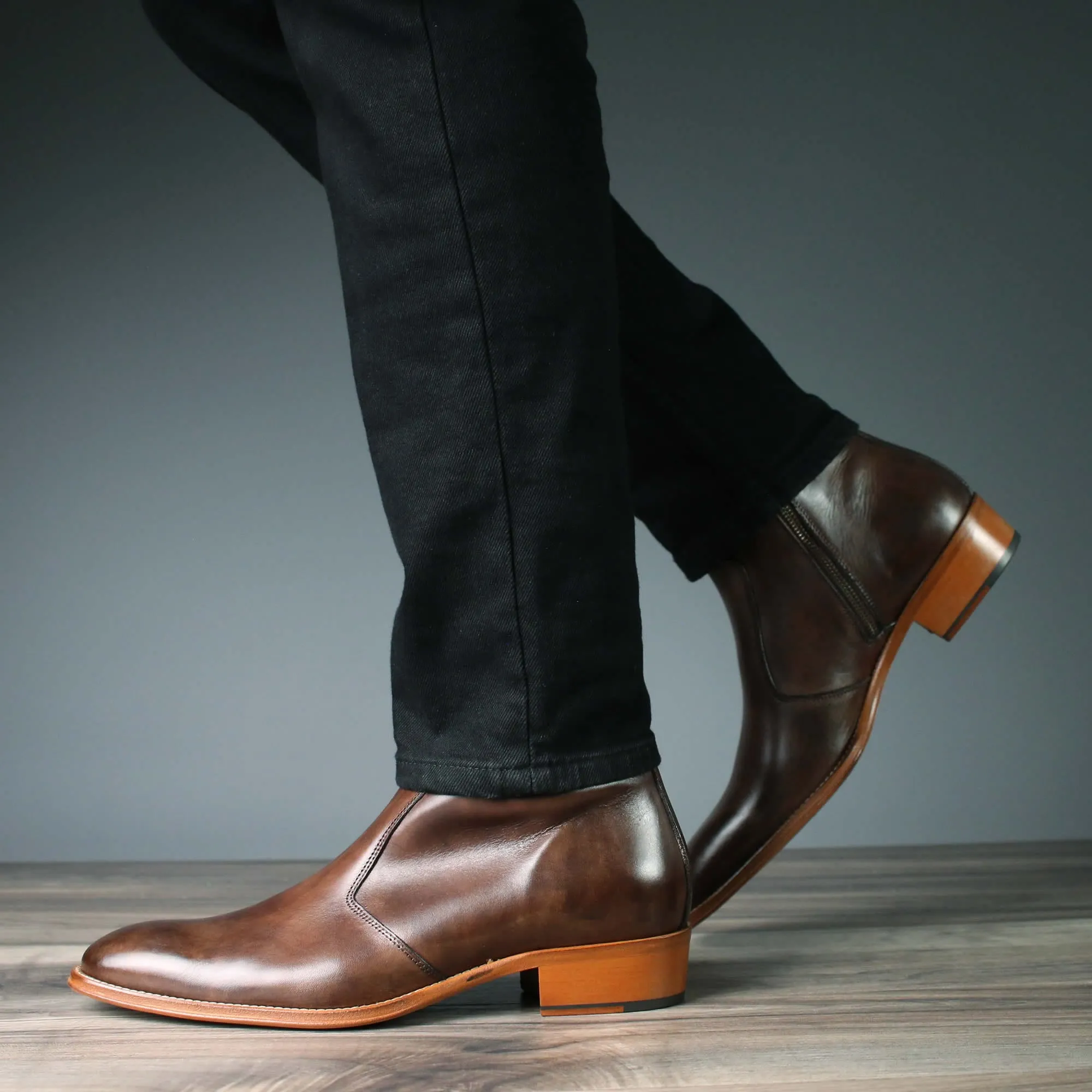 Brown Leather Phoenix Zip Ankle Boot for Men