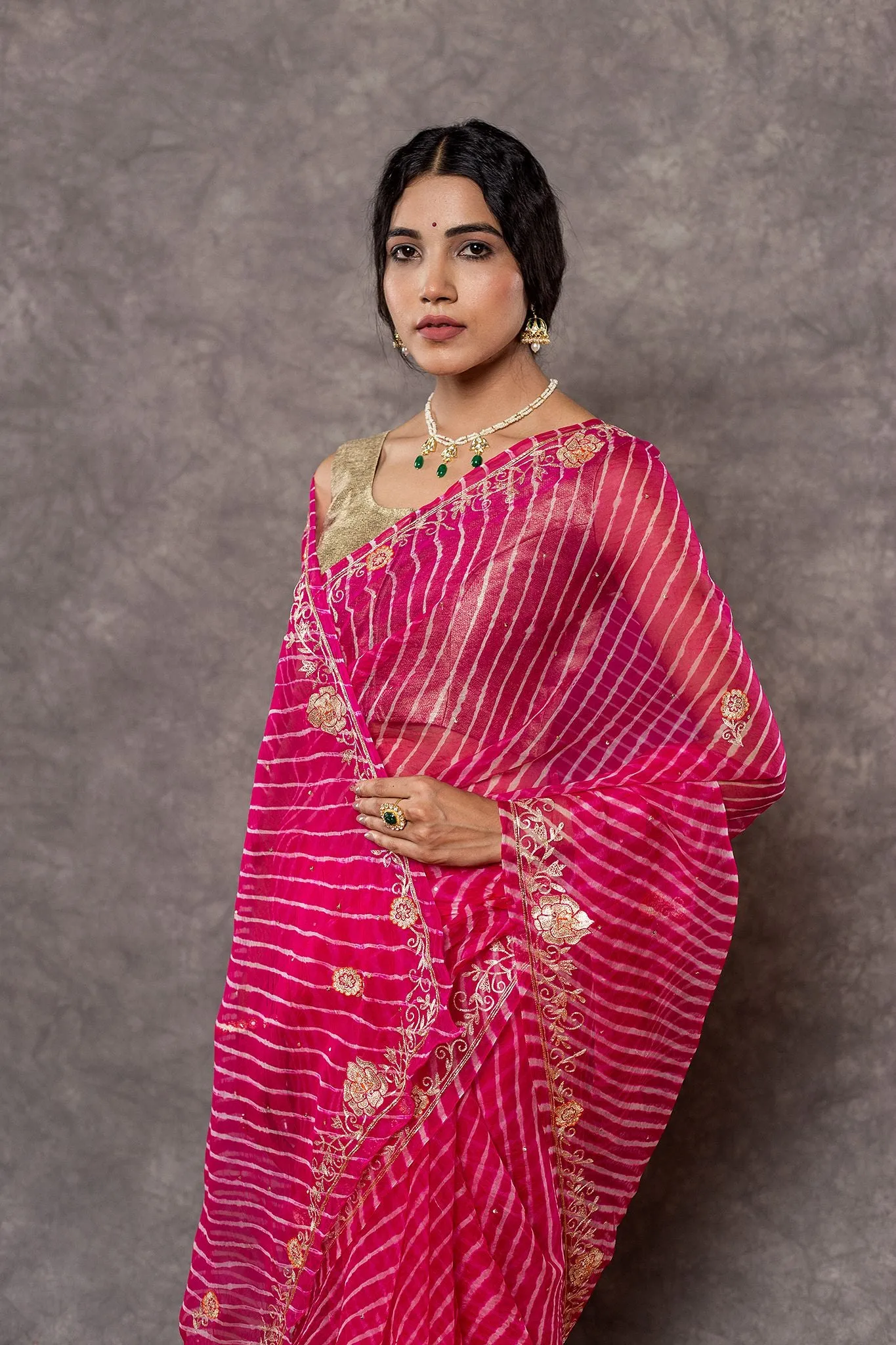 Pink Lehariya Saree