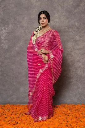 Pink Lehariya Saree