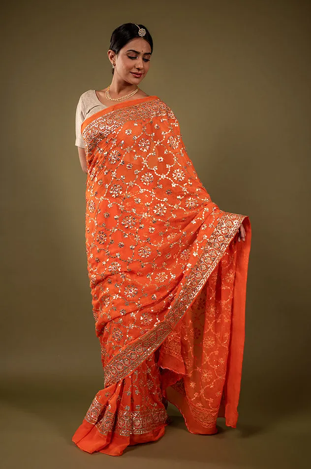 Pure Chiffon Gotapatti Work Saree