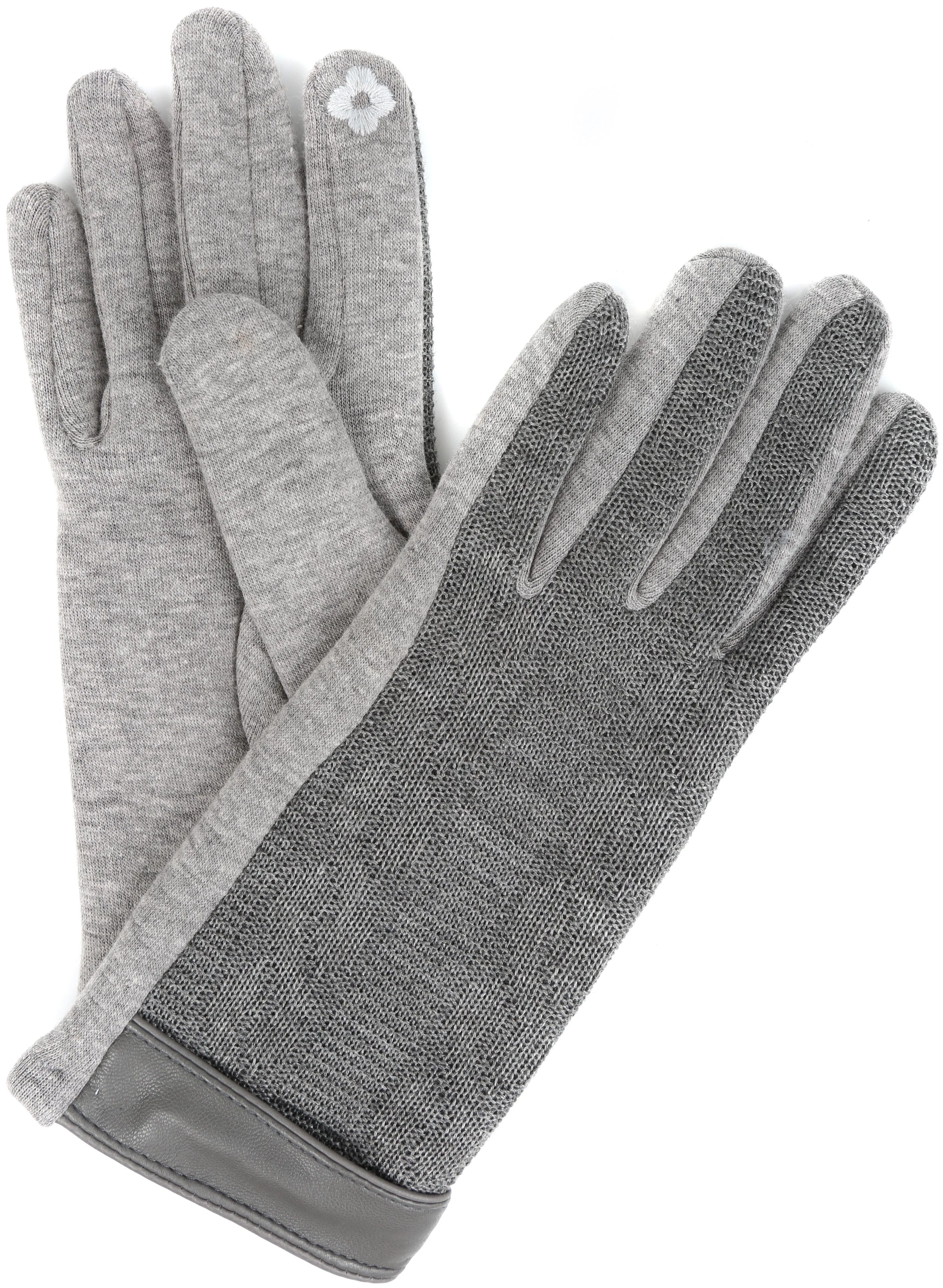 Sakkas Rayanne Soft Classic Knit Faux Leather Wrist Band Touch Screen Warm Gloves