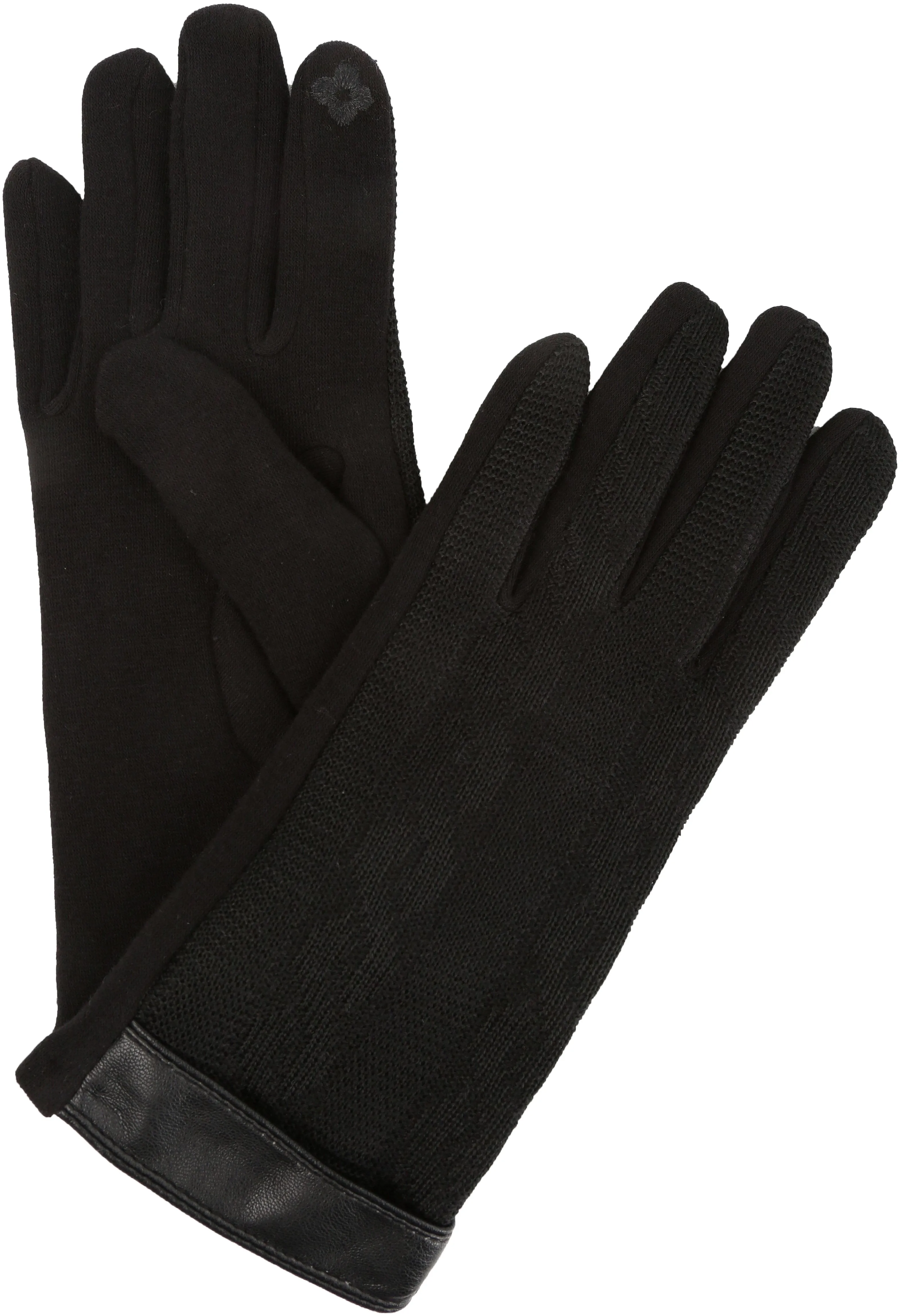 Sakkas Rayanne Soft Classic Knit Faux Leather Wrist Band Touch Screen Warm Gloves