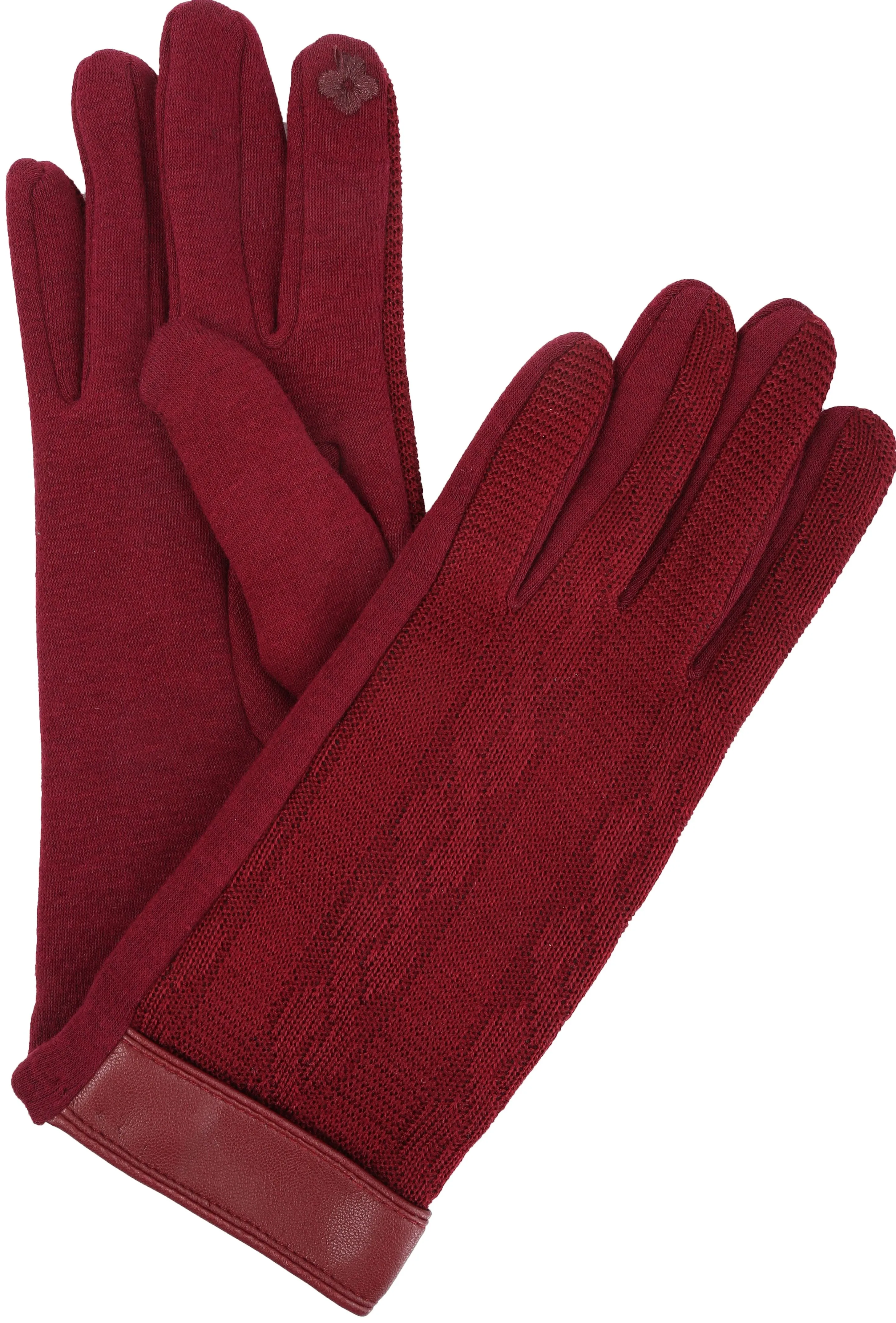 Sakkas Rayanne Soft Classic Knit Faux Leather Wrist Band Touch Screen Warm Gloves