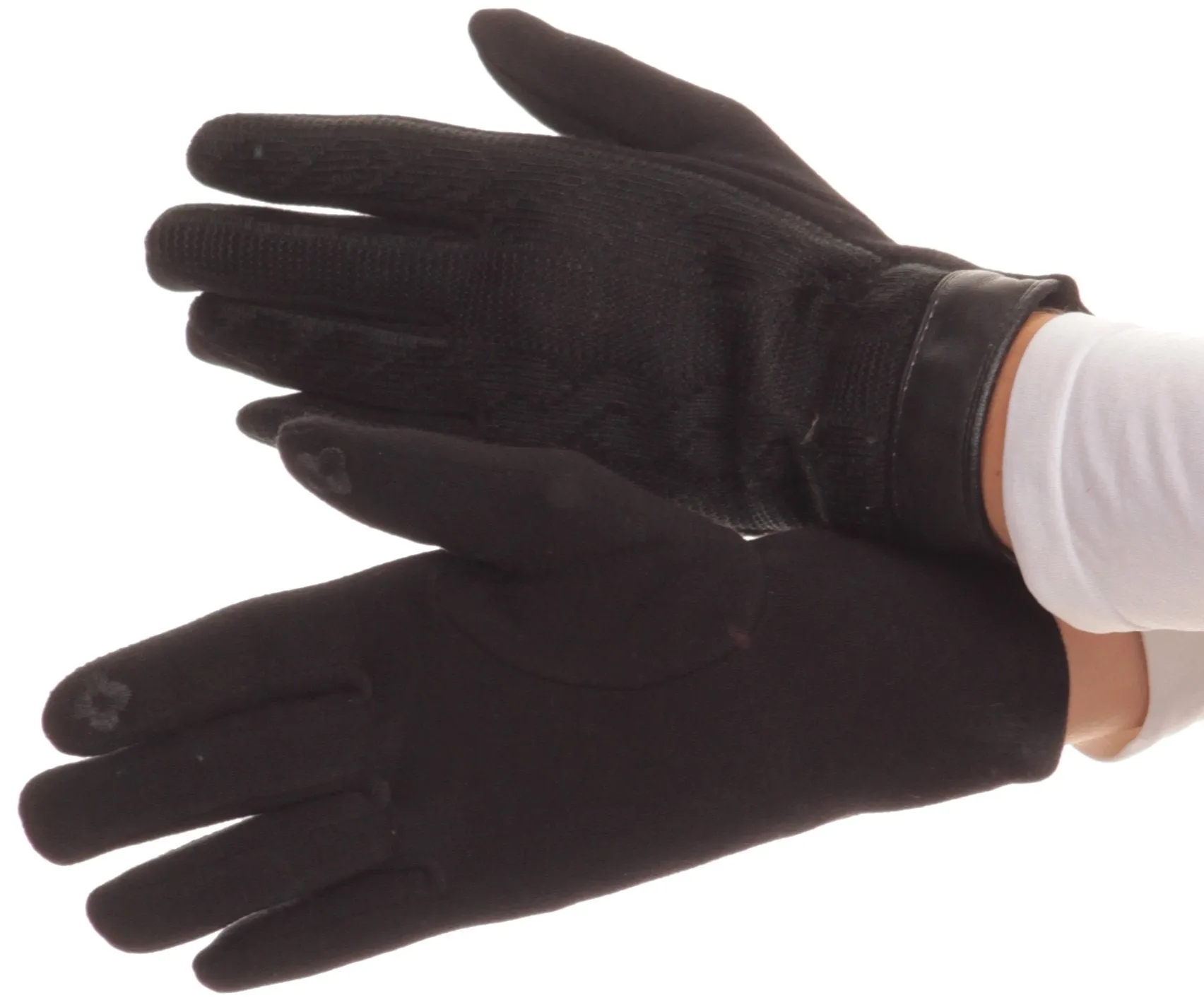 Sakkas Rayanne Soft Classic Knit Faux Leather Wrist Band Touch Screen Warm Gloves