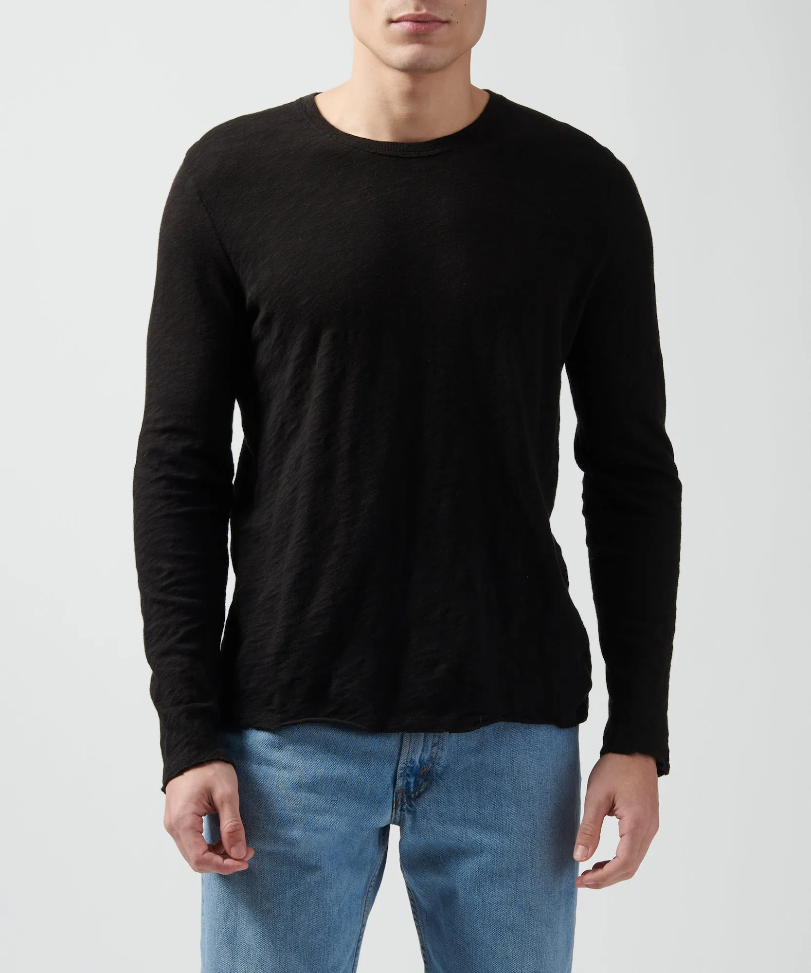 Slub Jersey Long Sleeve Destroyed Wash Tee - Black