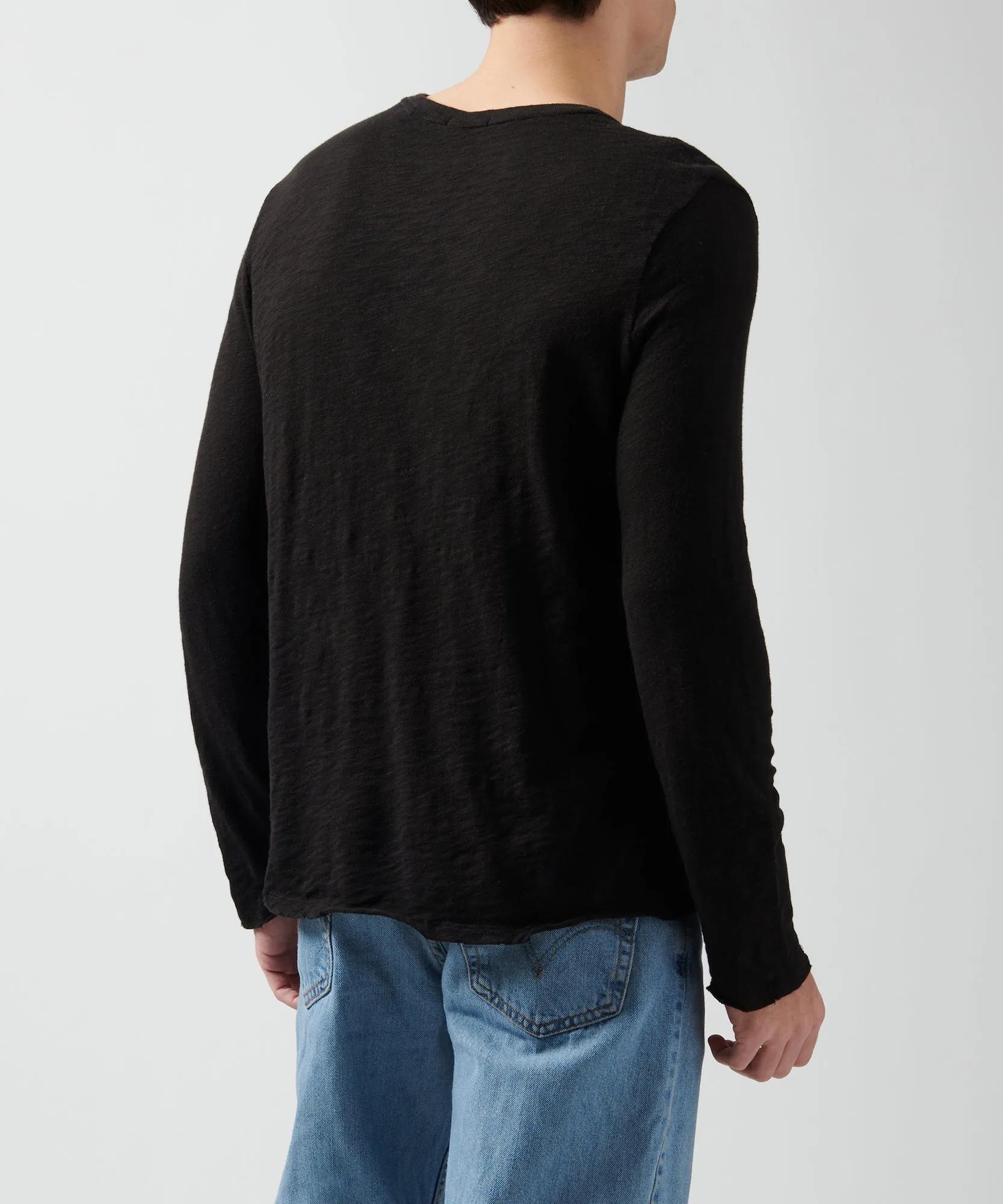 Slub Jersey Long Sleeve Destroyed Wash Tee - Black