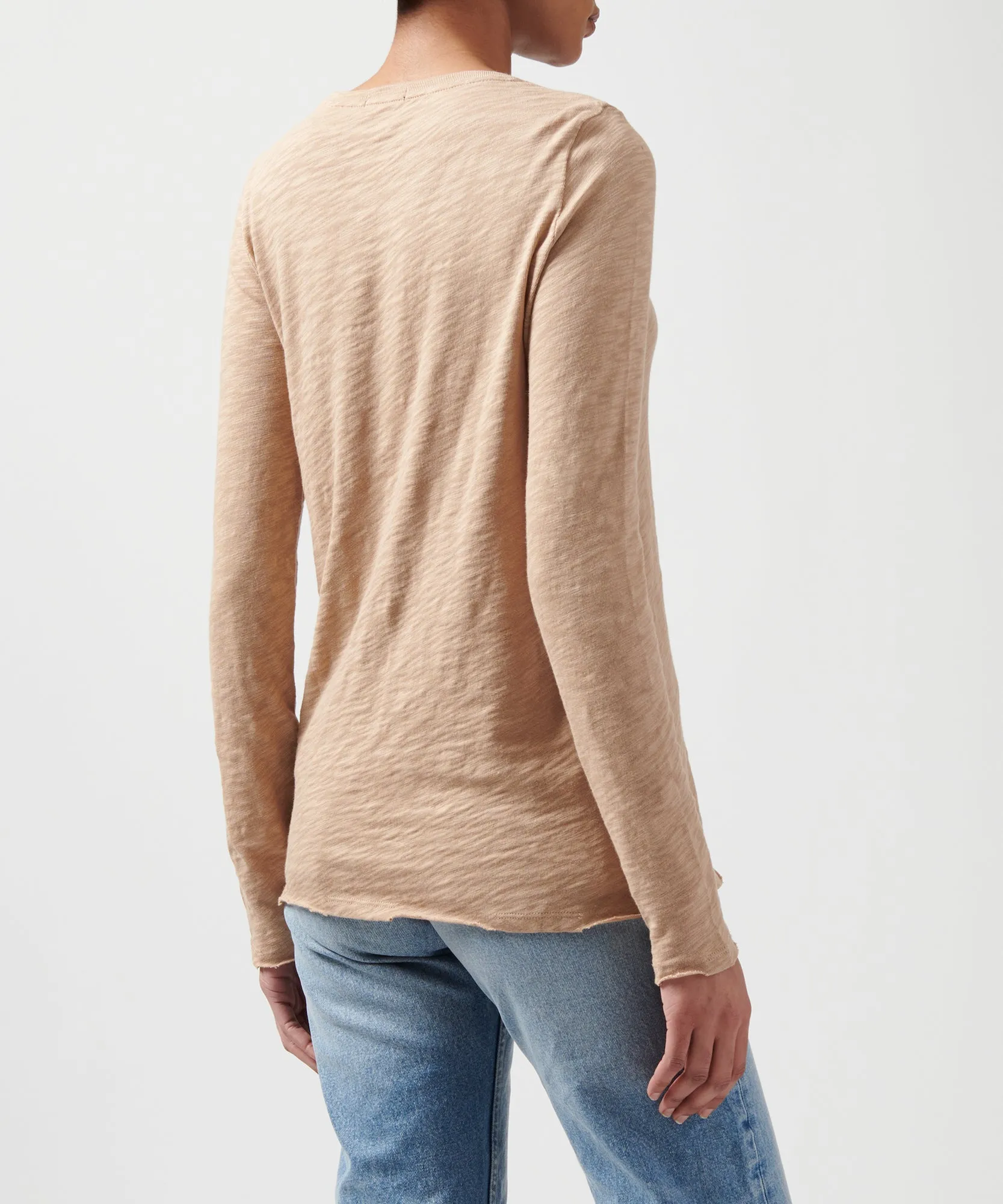 Slub Jersey Long Sleeve Destroyed Wash Tee - Camel