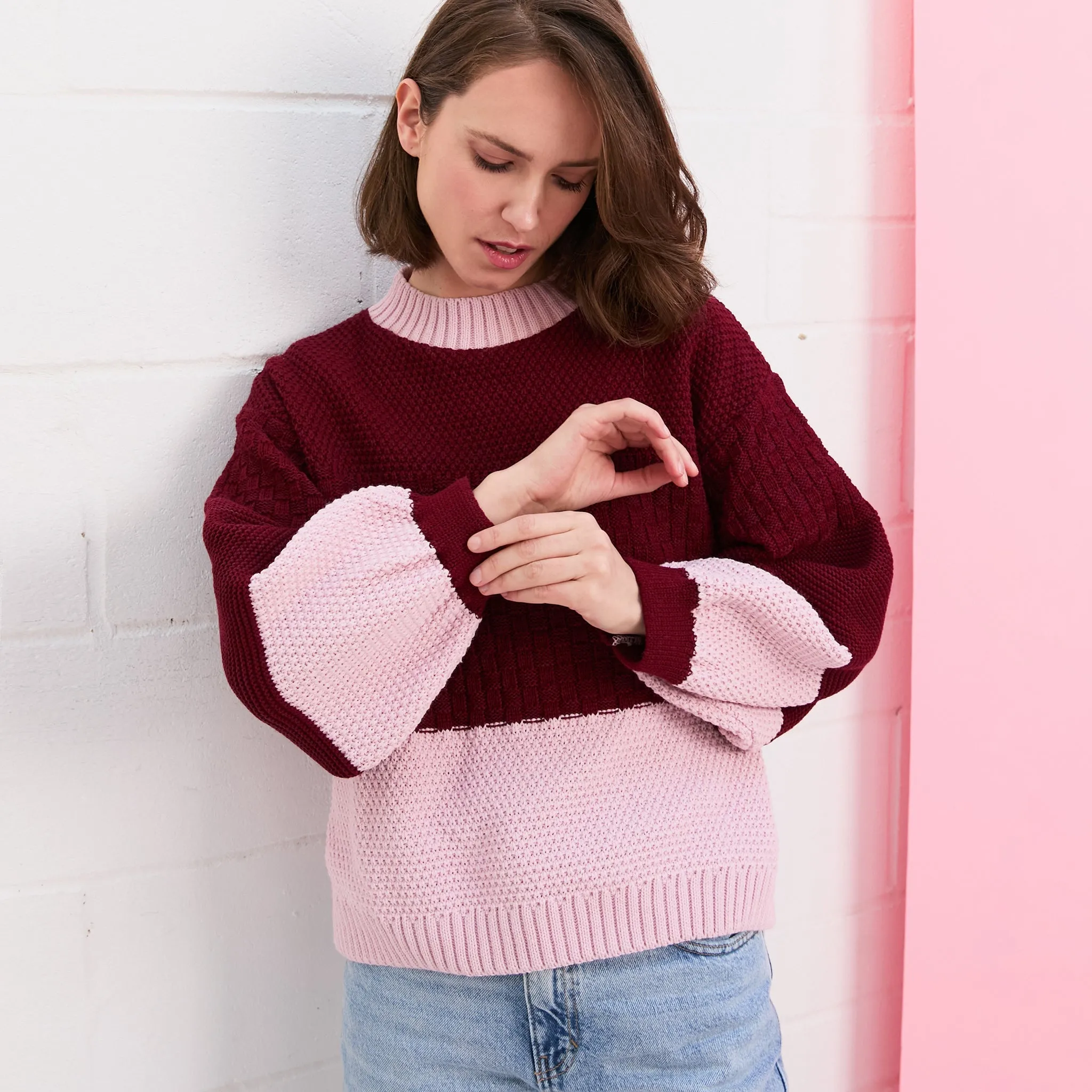 Taz Recycled Cotton Mix Two Tone Jumper - Burgundy