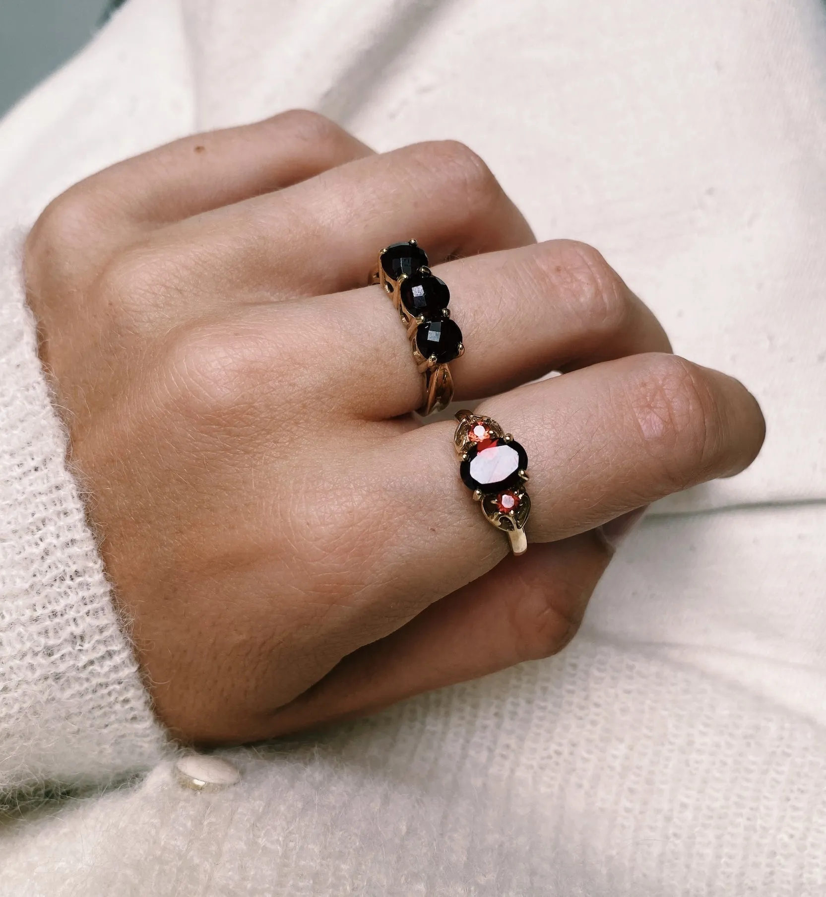 Vintage Thee Strikes Garnet Ring