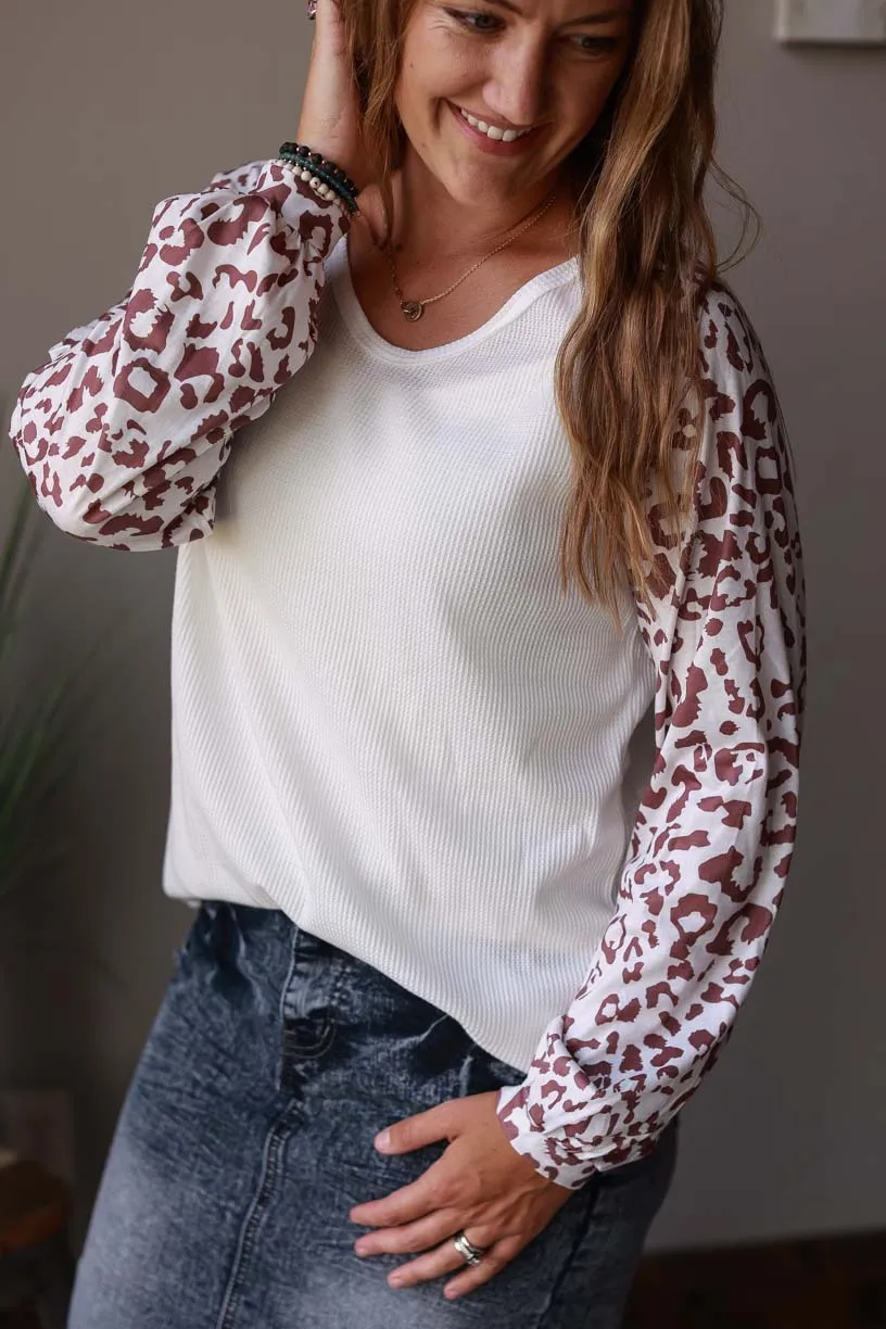 White Leopard Long Sleeve Top • M