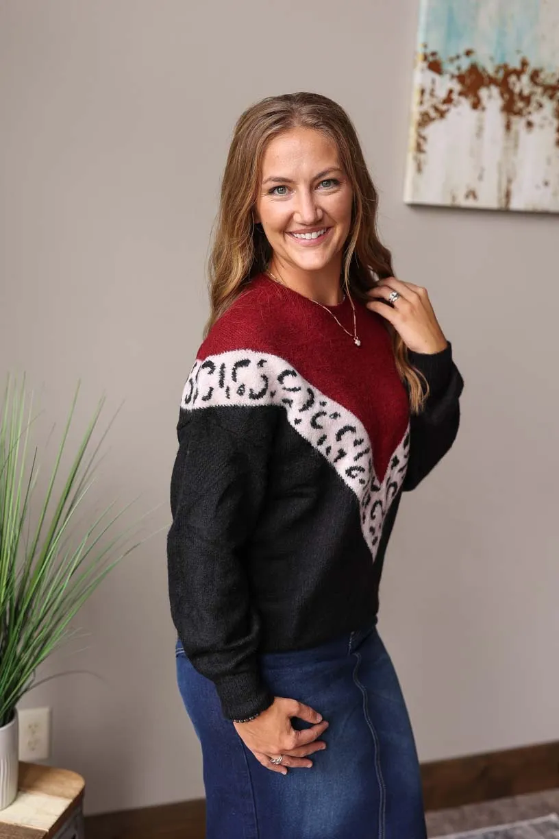 Wine Colorblock Chevron Leopard • S-2XL