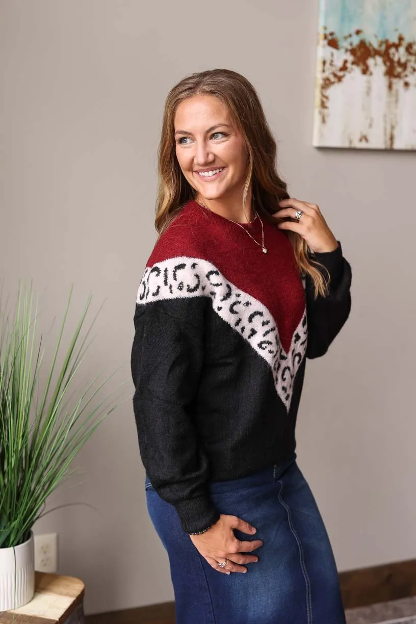 Wine Colorblock Chevron Leopard • S-2XL