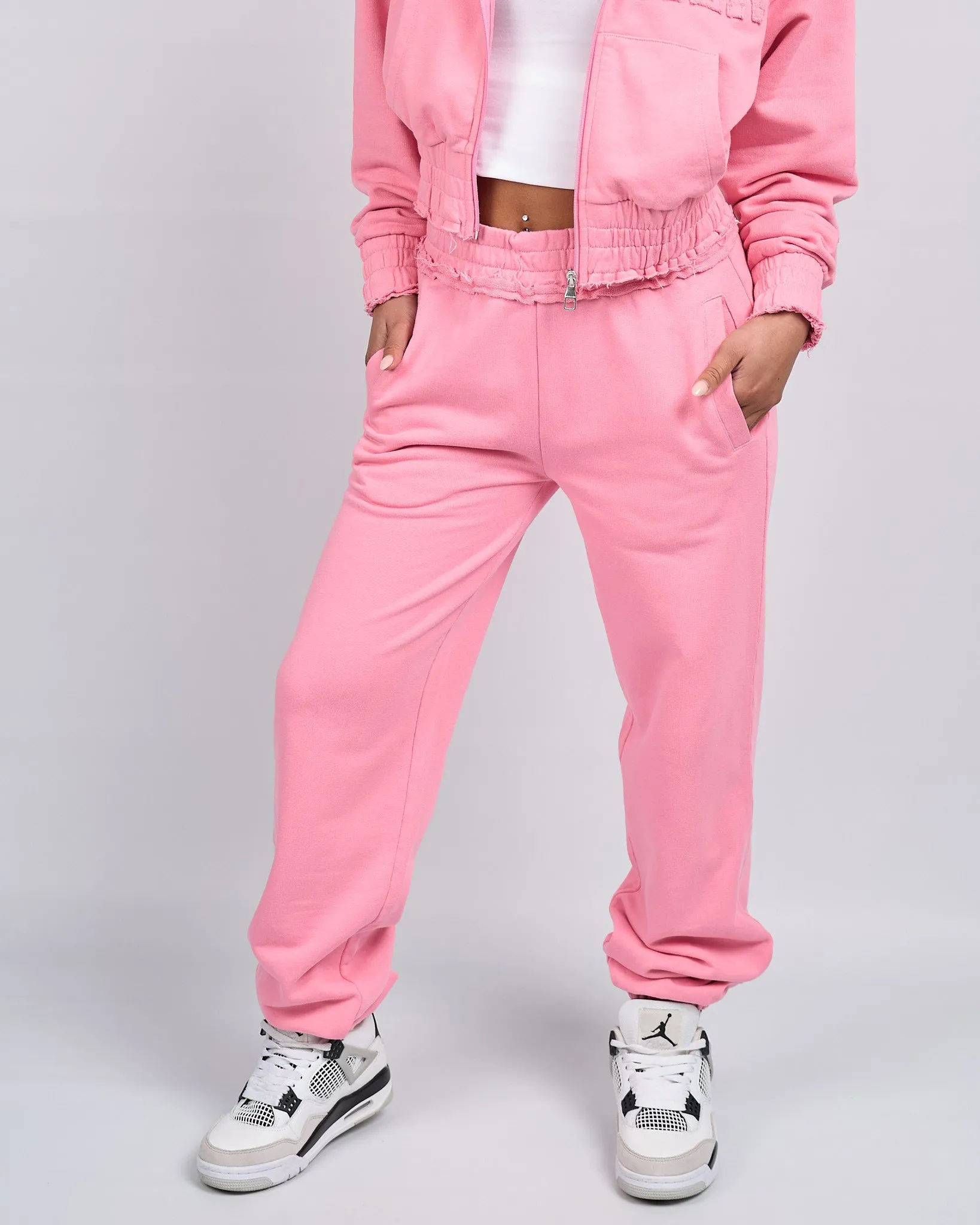 Women's Pink Distressed Joggers